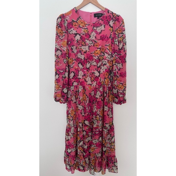 SALONI  Isabel Floral Long Puff Sleeve 100%
Silk Maxi Dress Size 0 - Picture 3 of 12